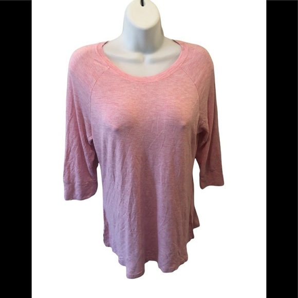 Honey Dew Soft Pink Heather Crew Neck LS Lounge Tee Top Size Scoop Neck - Picture 1 of 4